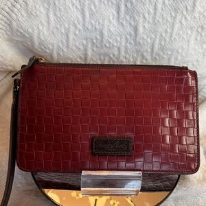 Dooney and Bourke Rich Red Burgundy Croc-Embossed Woven Wristlet